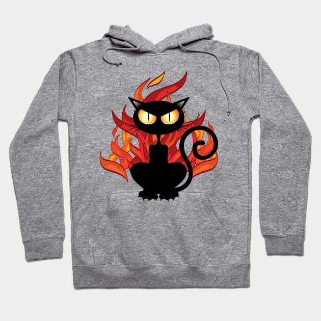 BLACK CAT IN FRONT OF FLAMES Hoodie by KutieKoot T's